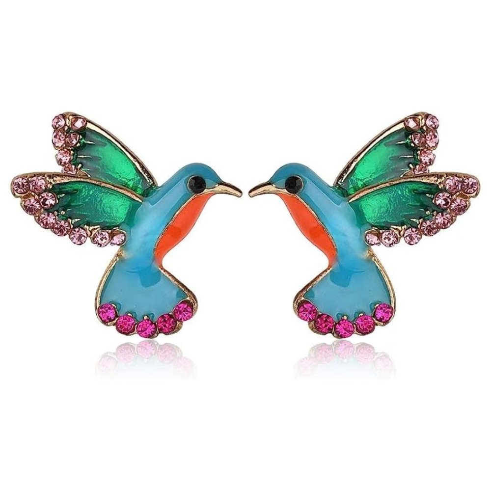 Hummingbird Bird Stud Earring Enamel Colorful  Crystal Metal Animal Earring